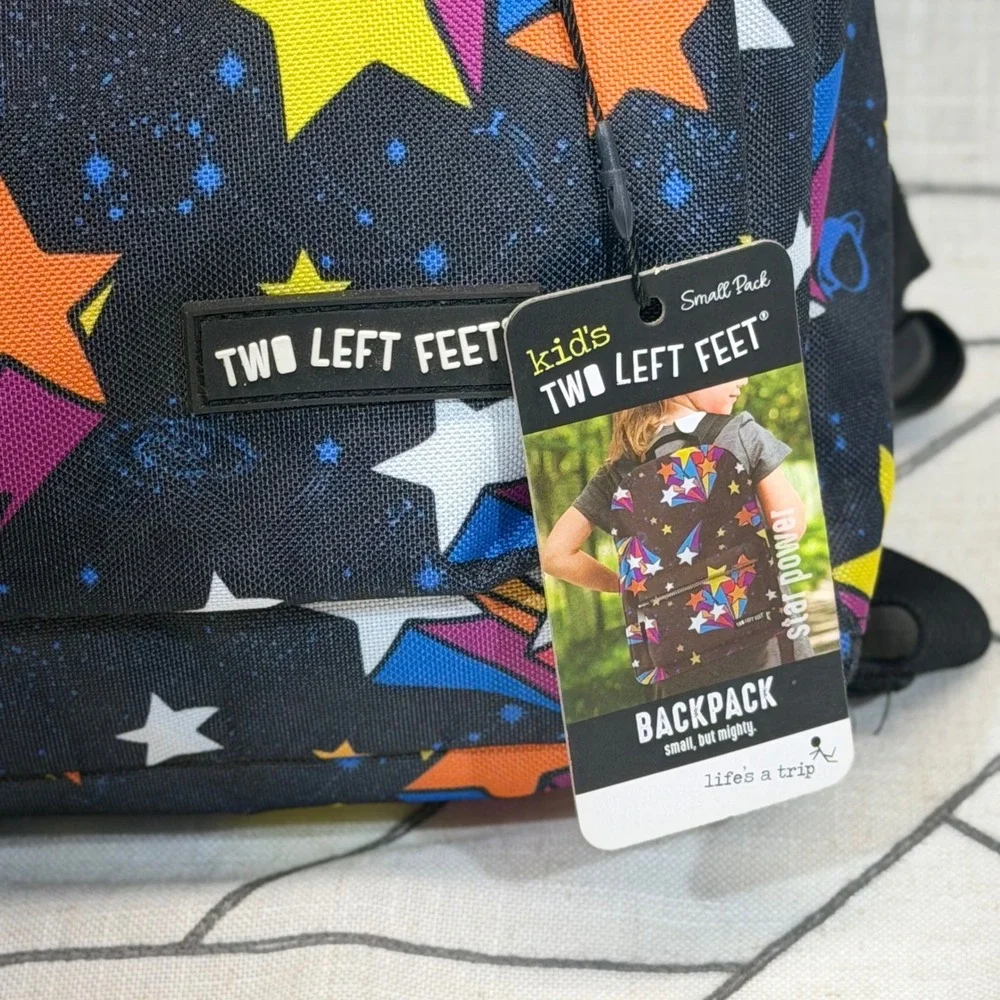 Two Left Feet Backpack Kids Small Black Star Power Galaxy Padded Tech Pod NWT